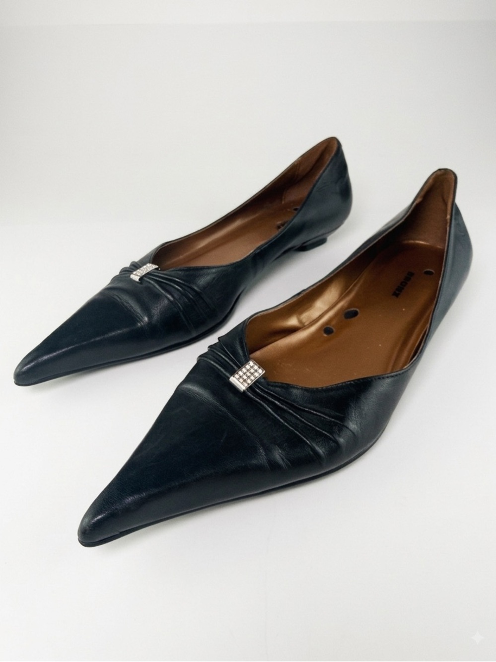 Bronx Pointed Toe Leather Ballet Flats Shoes US 9 9.5 = EU 40 Black Office Siren